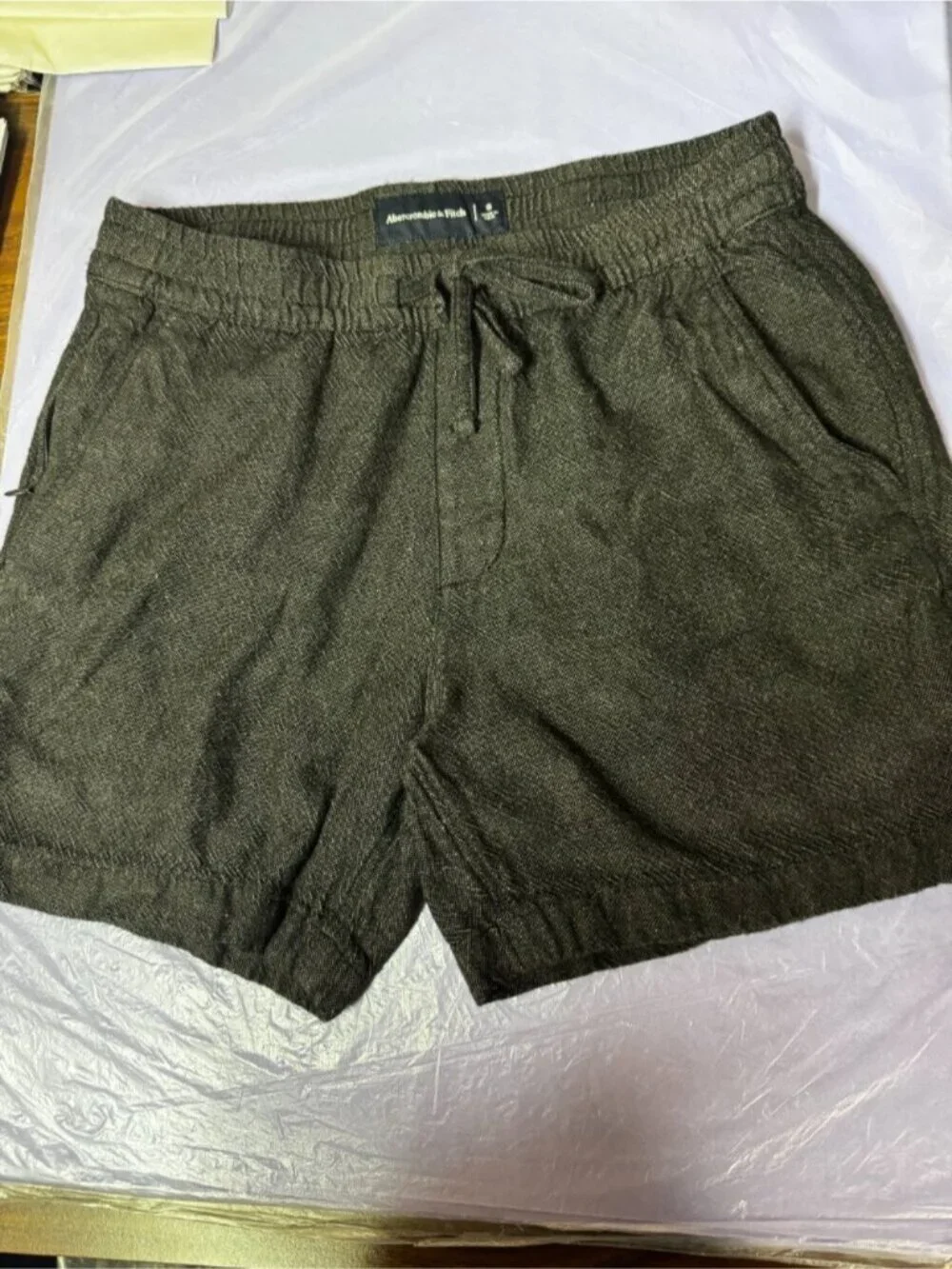 Abercrombie Mens Linen Blend Shorts S Pebble Black Dual Side Pockets Zipper - Picture 6 of 7